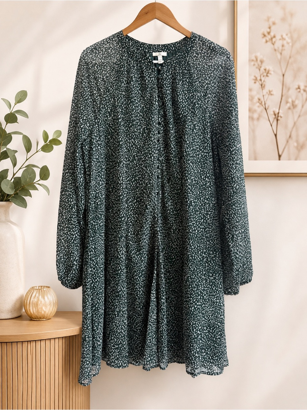 Joie Arctic Animal Spot Green Chiffon Balloon Sleeve Dress M